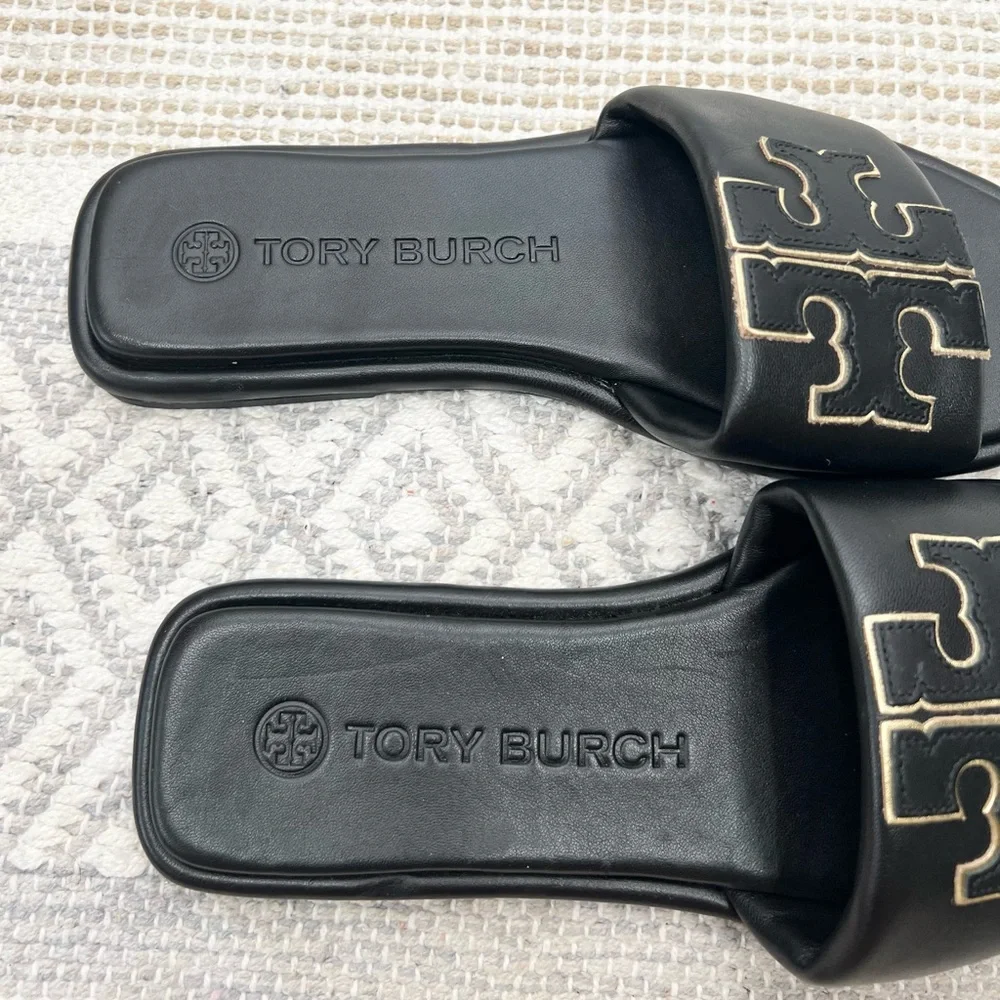 Tory Burch Black Sandals with Gold Accents - Picture 3 of 7